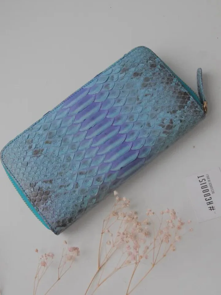 Genuine python skin wallet light blue classical, woman wallet men wallet, unisex wallet leather pythonskin,design wallet handmade