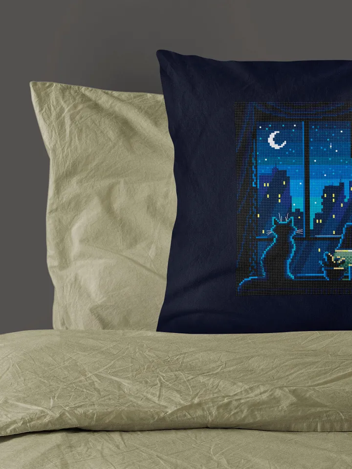 Silhouette cat cross stitch pattern PDF download Cute kitten cross stitch chart, Window with night cityscape pattern, Moon cross stitch #K14