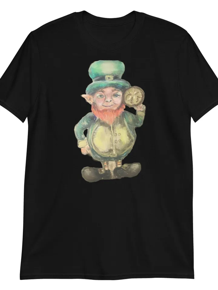 Leprechaun Short-Sleeve Unisex T-Shirt from my original painting,humorous designer t shirts,unique handmade gifts,St.Patrick day gifts.