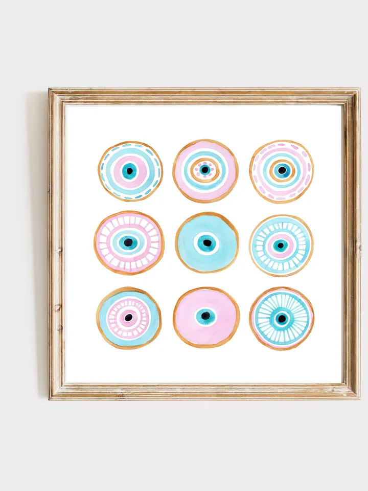 Evil Eye Print Evil Eye Art Evil Eye Wall Art Evil Eye Home Decor Turkish Wall Art Blue Pink Evil Eye Evil Eye Painting Bohemian Dorm Art