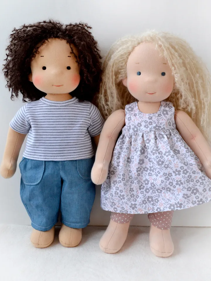 DIY Waldorf doll 15 inch (38 cm) tall. PDF pattern and tutorial. Patterns of doll clothes as bonus!