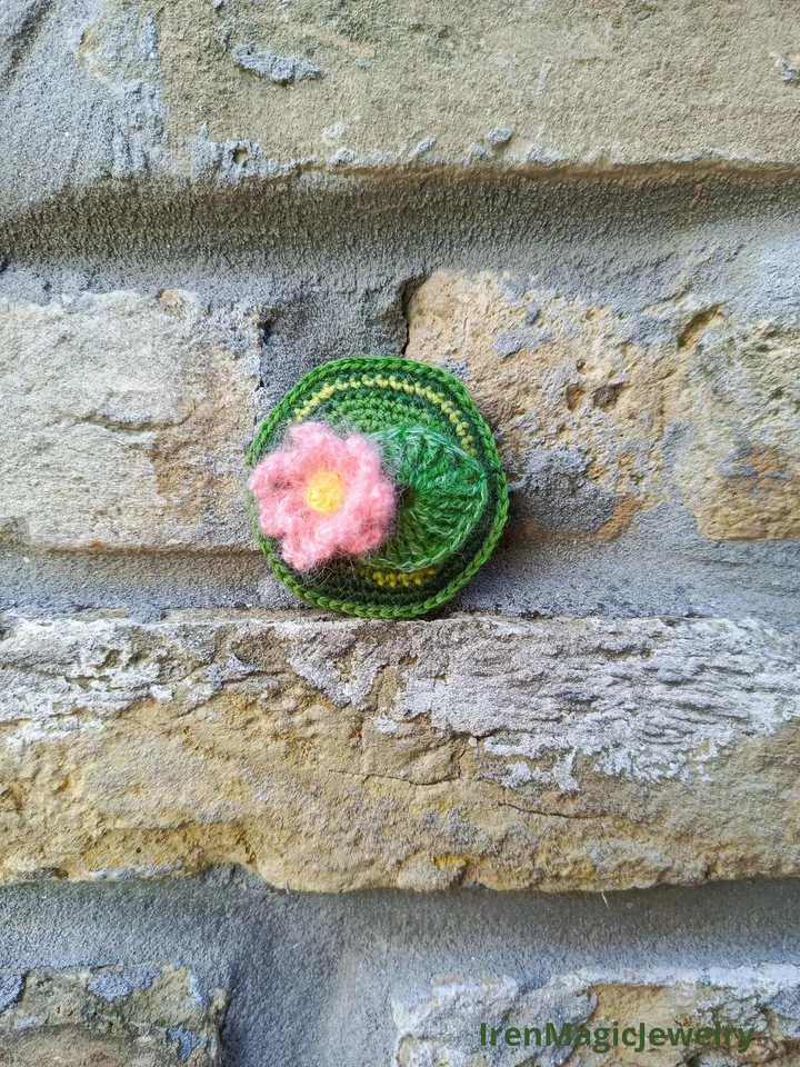 Crocheted Brooch Pink Lotus
