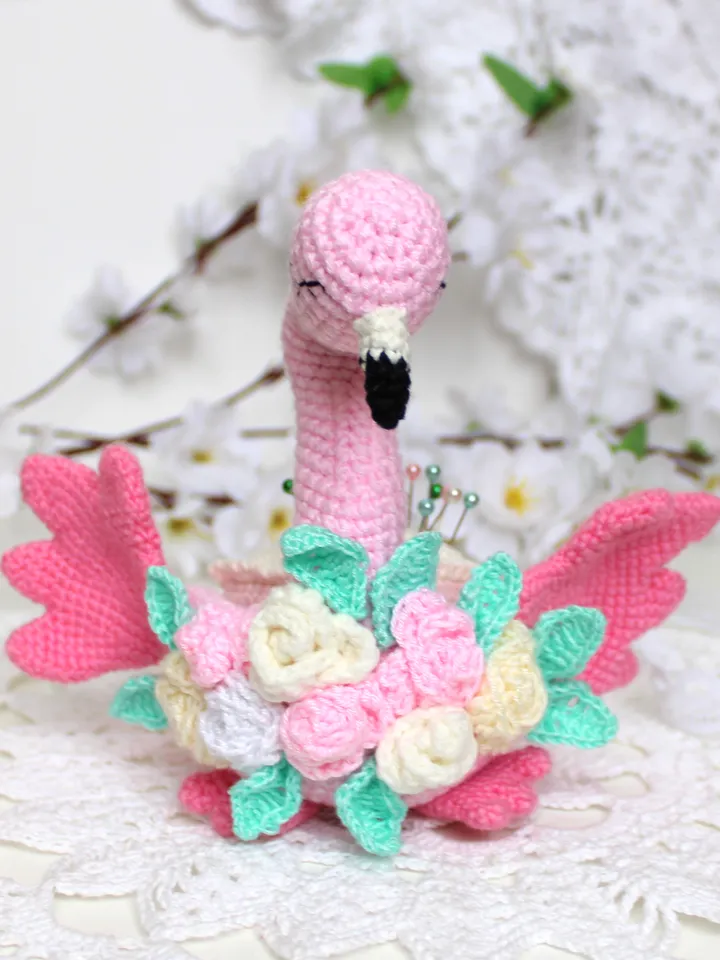 Pin cushion pattern pdf Flamingo crochet gift for grandma Pincushion amigurumi