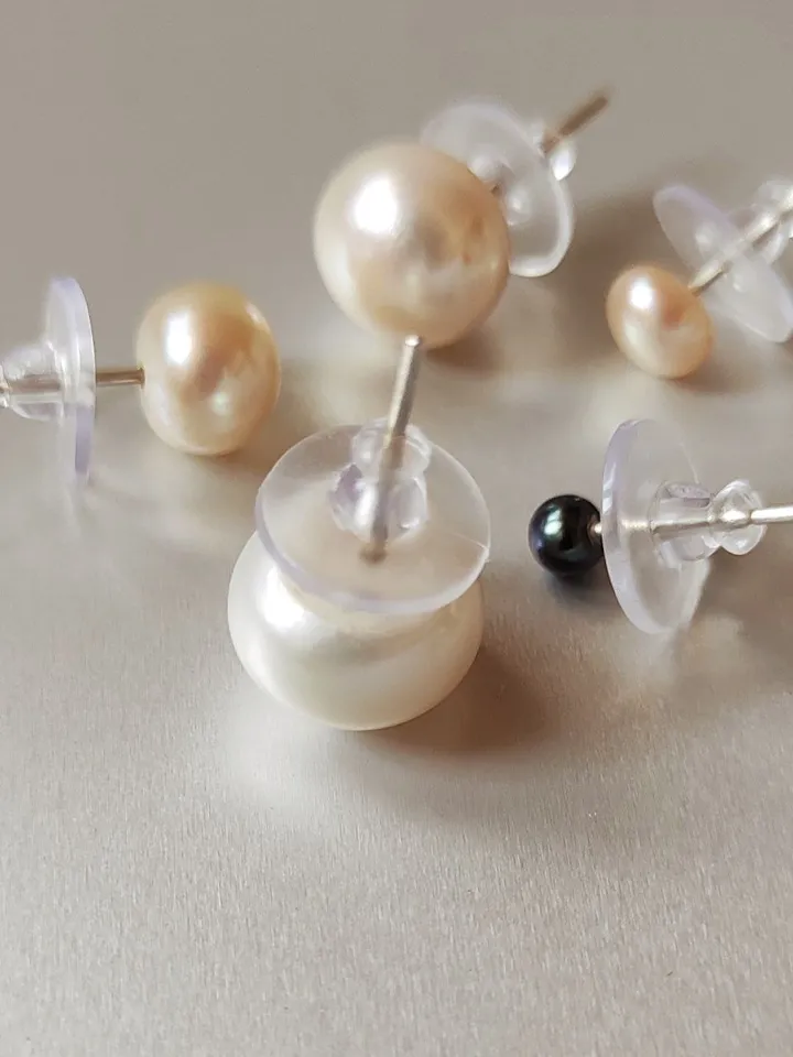 Genuine pearl stud earrings