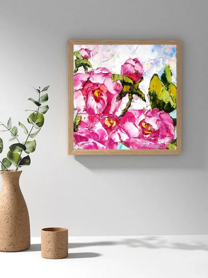 Peony Painting Impasto Original Art Floral Wall Art Flowers Small Oil Painting 8x8