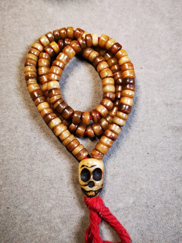 Gandhanra Original 6mm Tibetan Yak Bone Mala Beads Necklace, Hand-carved Tibetan Prayer Beads