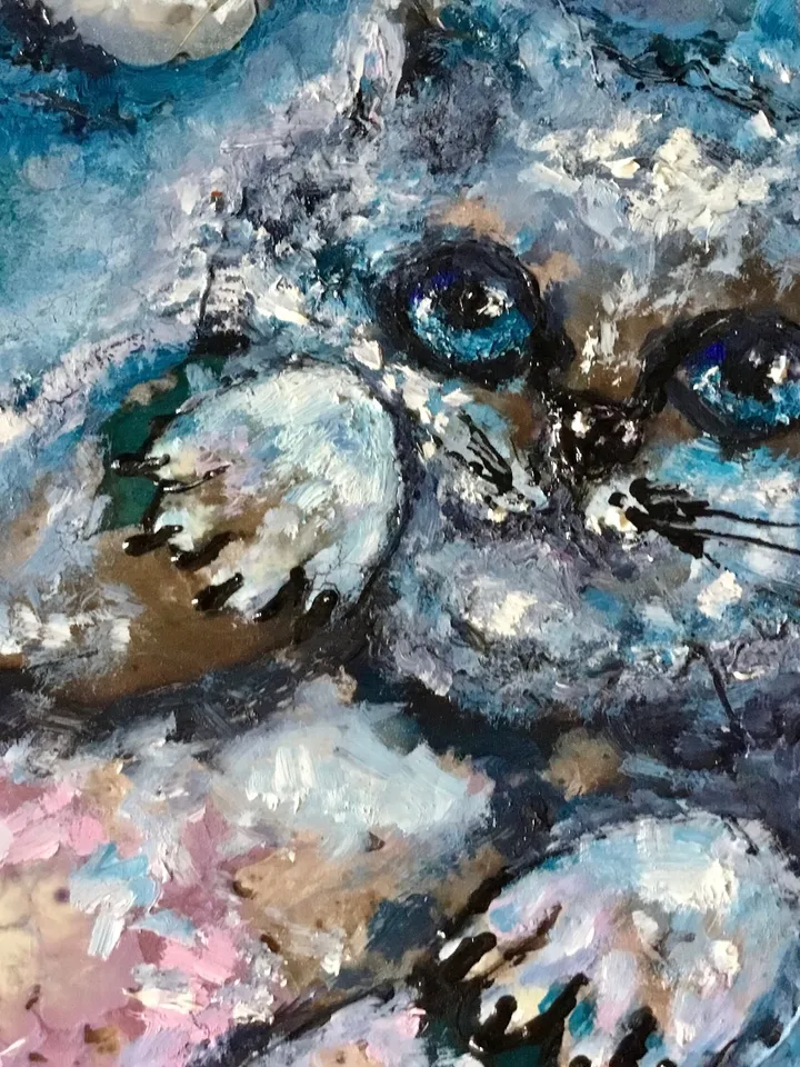 Sky cat,original mix media painting on glass,stained glass panel,cat painting,tabletop,unique gift