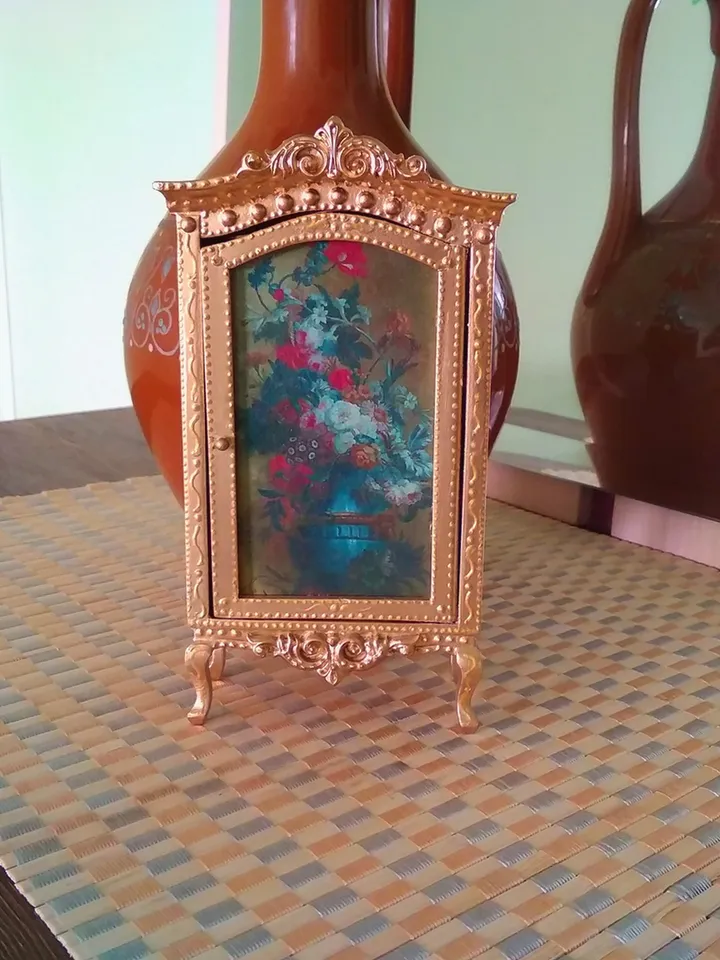 Golden Victorian Dollhouse Wardrobe. Doll Furniture. 1:12. Handmade.