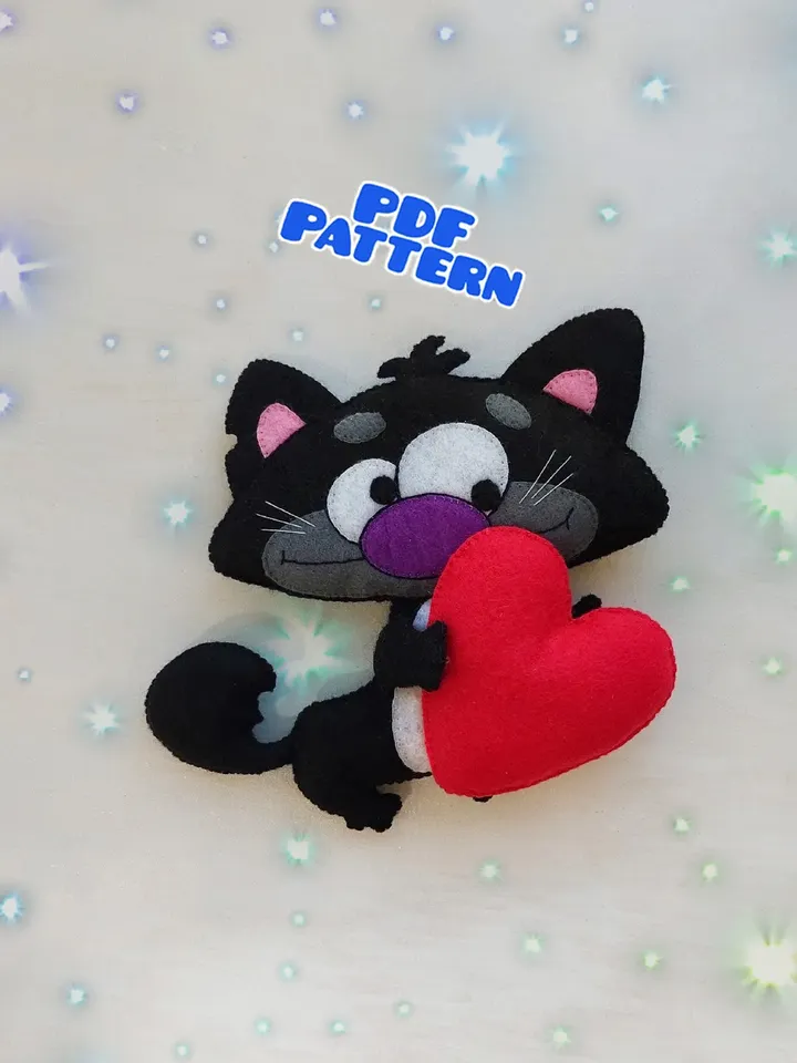 Felt cat pattern Valentine card Felt cat ornament Felt toy pattern PDF