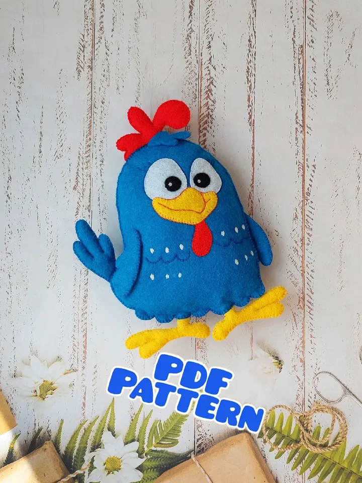Felt bird Pattern PDF Pattern blue bird Chicken toy pattern Felt chicken pattern Felt ornament pattern Bird plush PDF