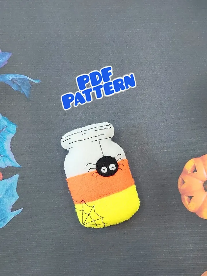 Felt jar with spider pattern Felt halloween pattern Felt toy pattern PDF