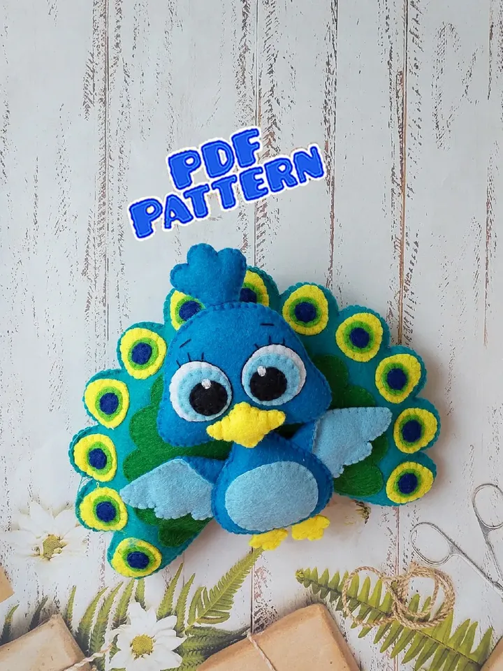 Felt peacock pattern PDF Peacock ornament Felt bird pattern Felt ornaments patterns Pattern felt Felt animal pattern