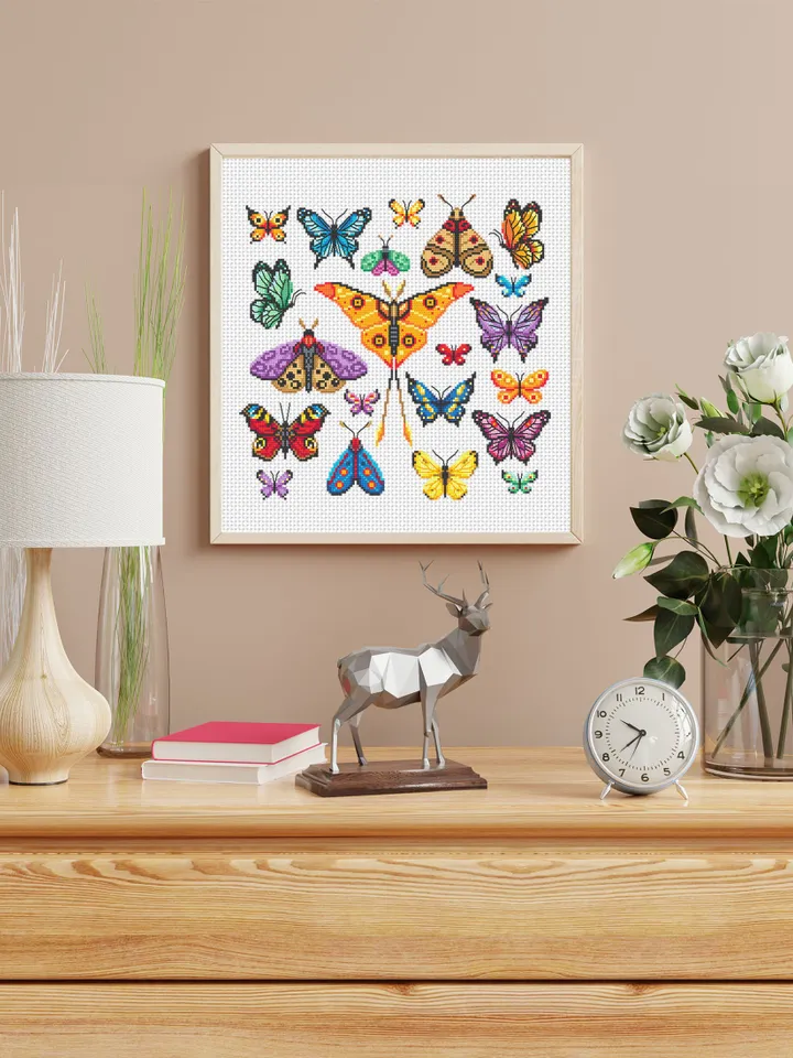 Butterfly cross stitch pattern PDF download, Sampler Butterflies cross stitch chart, Small moth cross stitch, Simple butterfly ornament #K35