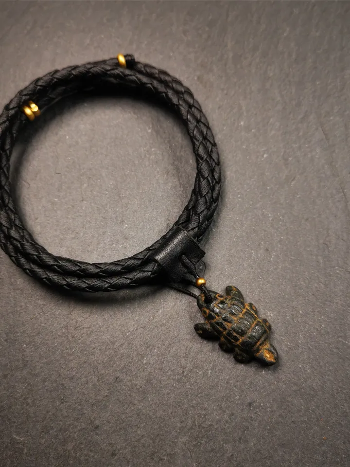 Gandhanra Handmade Tibetan Amulet,Obsidian Carved Scorpion Guru of Padmasambhava Pendant,1.38"