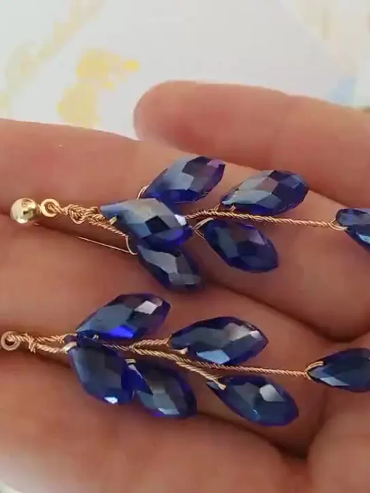 Boho Wedding Earrings, Gold Blue Drop Swarovski Crystal Wedding Earring For Bride, Chandelier Statement Wedding Jewelry Set, Bridesmaid Gift