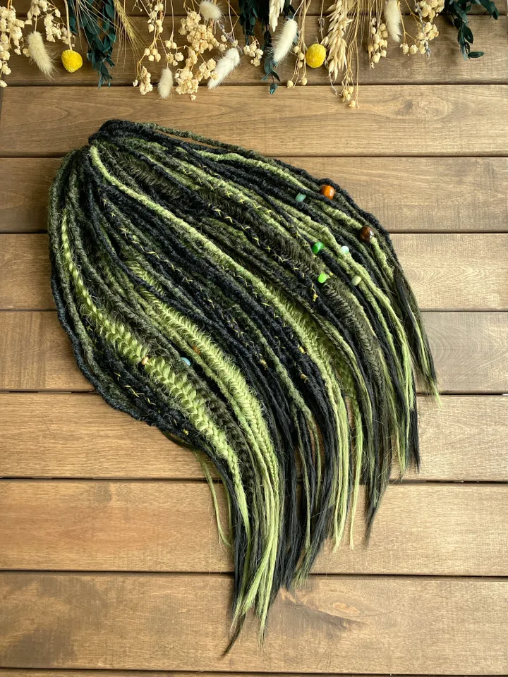 Black and forest green Double Ended Synthetic dreadlocks, ready to ship