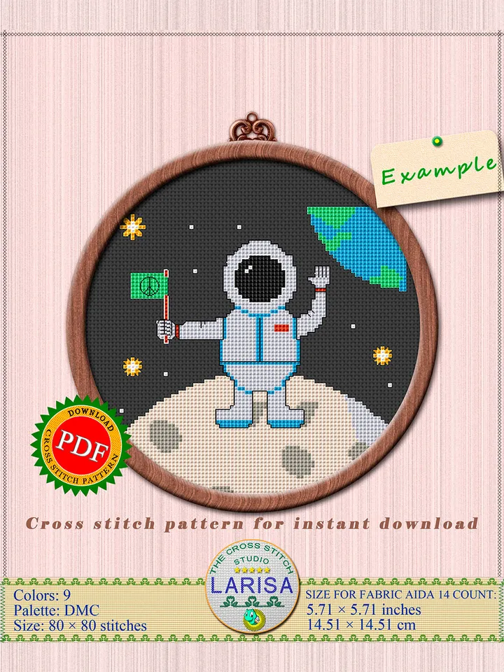Lunar Ambassador Cross Stitch Pattern | Astronaut on the Moon
