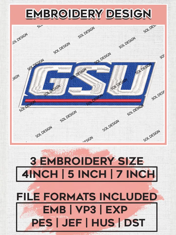 NCAA GSU Team Logo Embroidery Design Files, NCAA Georgia State Panthers Machine Embroidery, NCAA Teams, Game Day, 3 sizes, NCAA Machine embroidery designs, Digital Download