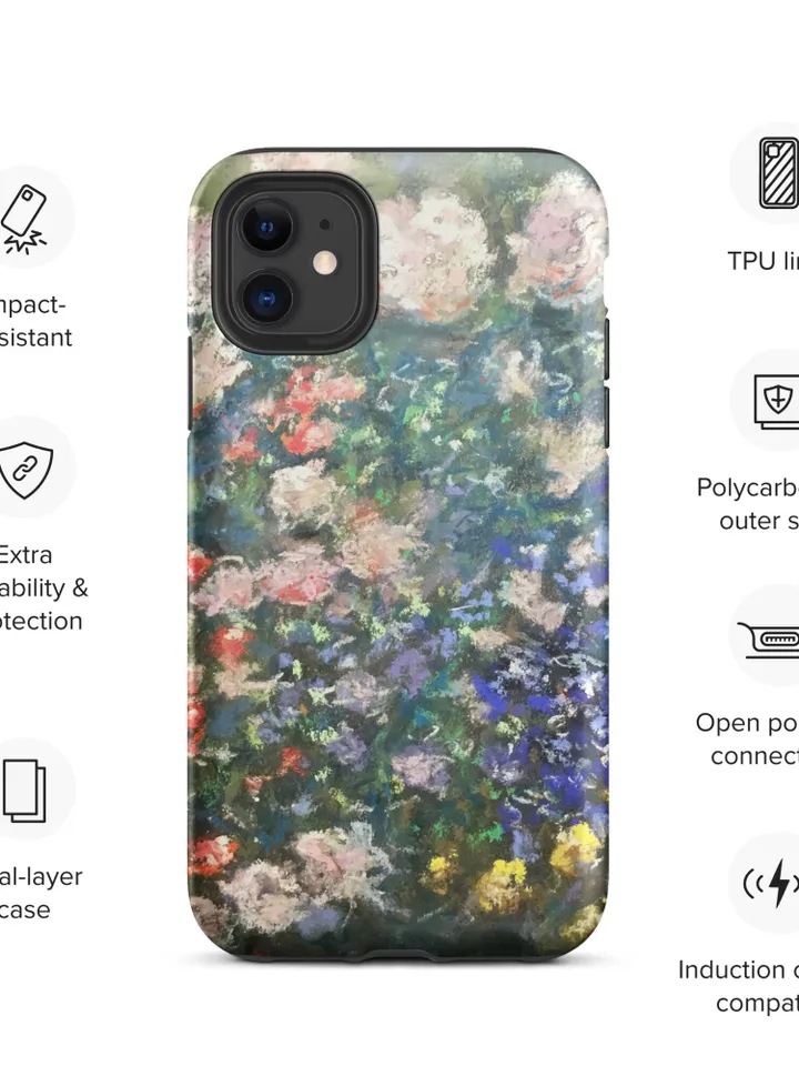 Flower garden Klimt inspired Tough iPhone case made with my original pastel artwork