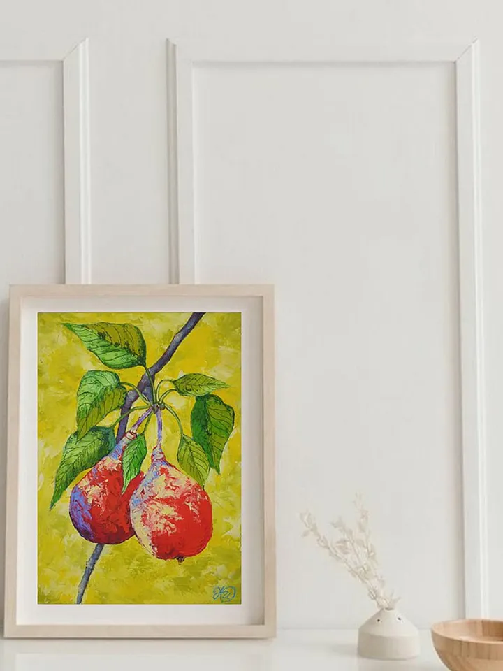 Pear Painting Fruit Original Art Food Wall Art Kitchen Small Oil Painting