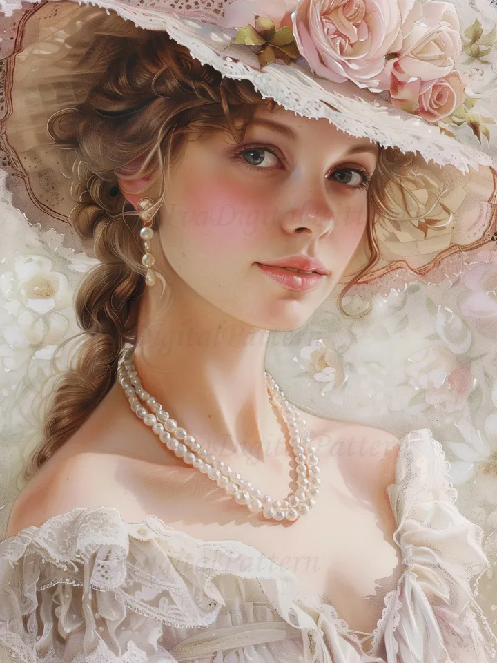 Digital illustration. Parisienne. French woman. Romantic girl with a hat. Digital painting. Wall decor in pastel colors. Instant download.