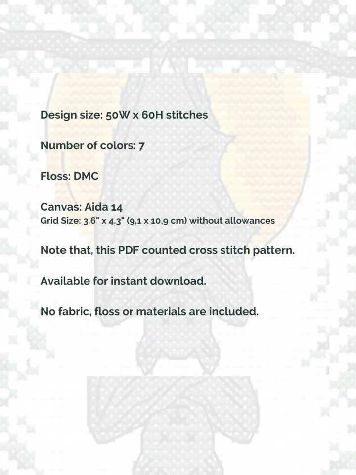 Cross stitch pattern Bat, simple and easy cross stitch chart PDF