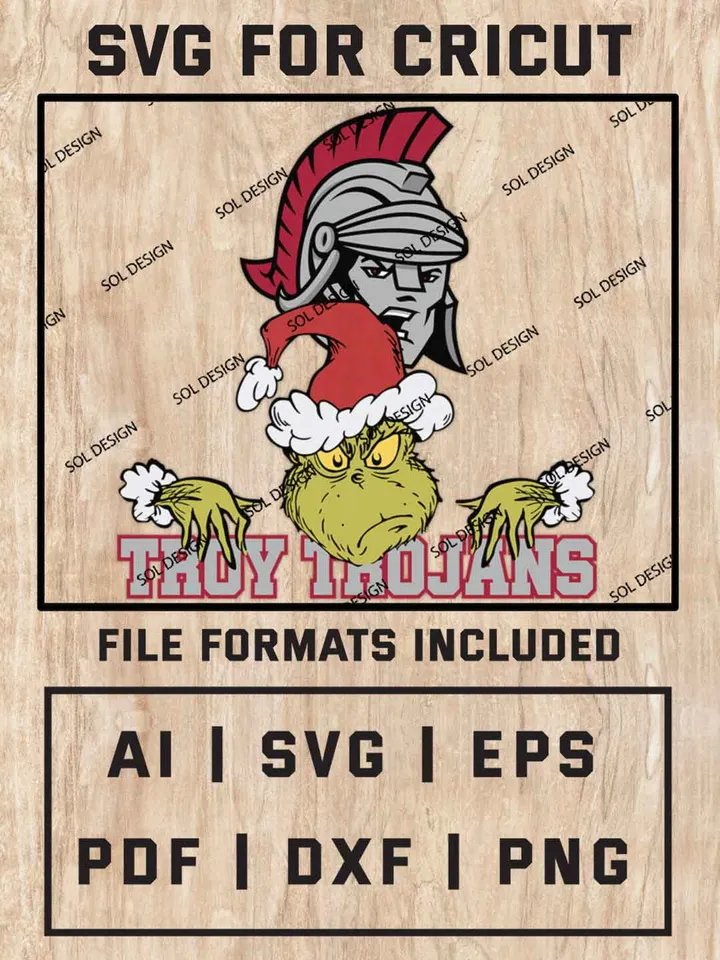 Grinch Troy Trojans SVG, NCAA SVG Design, NCAA Troy Trojans SVG, NCAA Trojans Cricut, Christmas Svg, Grinch svg, Digital Download