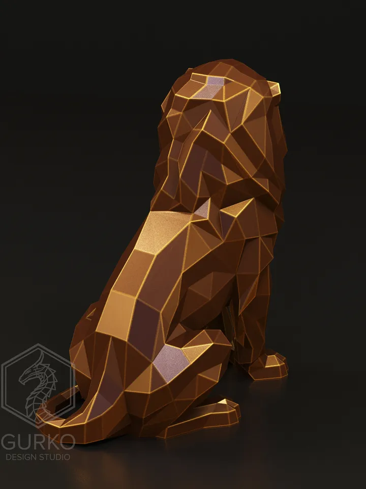 Sitting Lion Metal Papercraft, Cat, DXF, PDF, Digital Template Download, Gurko, Pepakura, Welding Low Poly 3D Origami, DIY Metal Sculpture