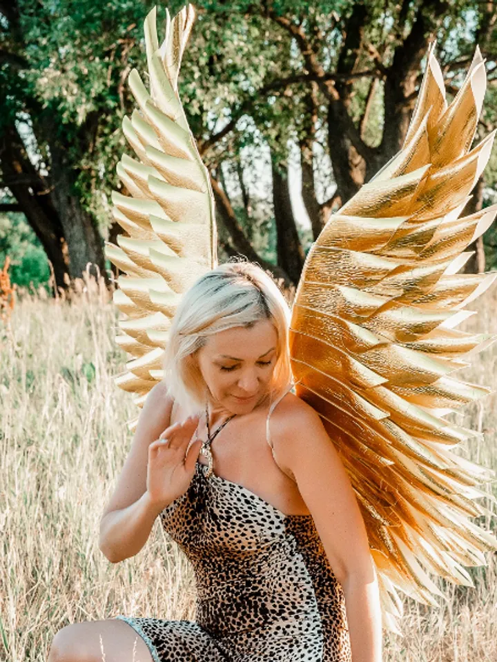 Angel Wings, Gold Angel Wings, Cosplay Wings, SparklingWings, Adult Accessory for Divine, Fairy, Goddess & Queen Costume