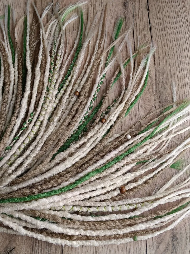 Boho Blonde Herbal Green Dread Extensions Mixed Braid Set Single or Double Ended SE DE for Custom Styling Hippie Goddess Volume Texture