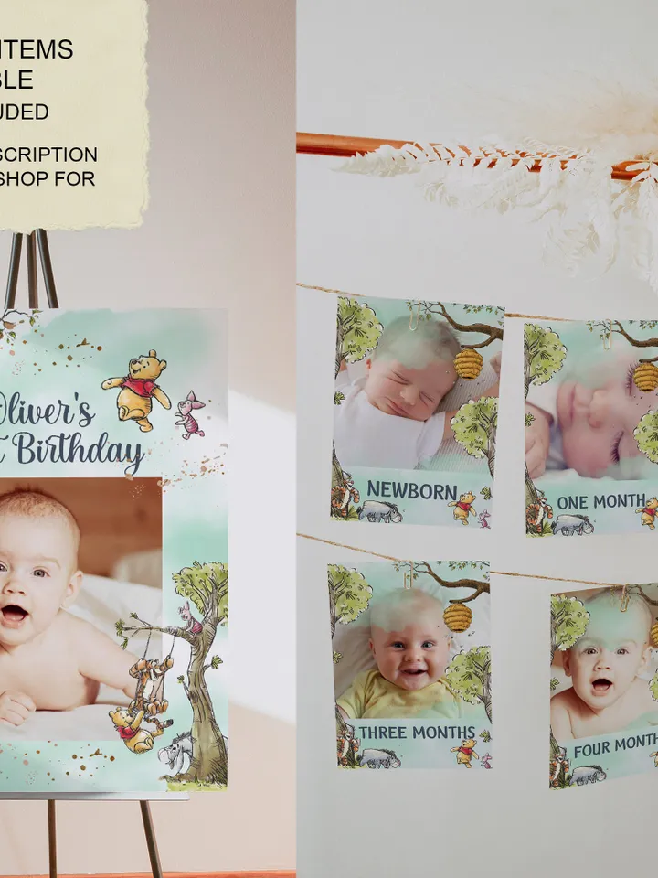 Classic Winnie Pooh Milestone Board Baby Birthday;Baby Birthday Milestone Board; Greenery Baby Birthday; Honey Bear; Winnie Pooh wp5
