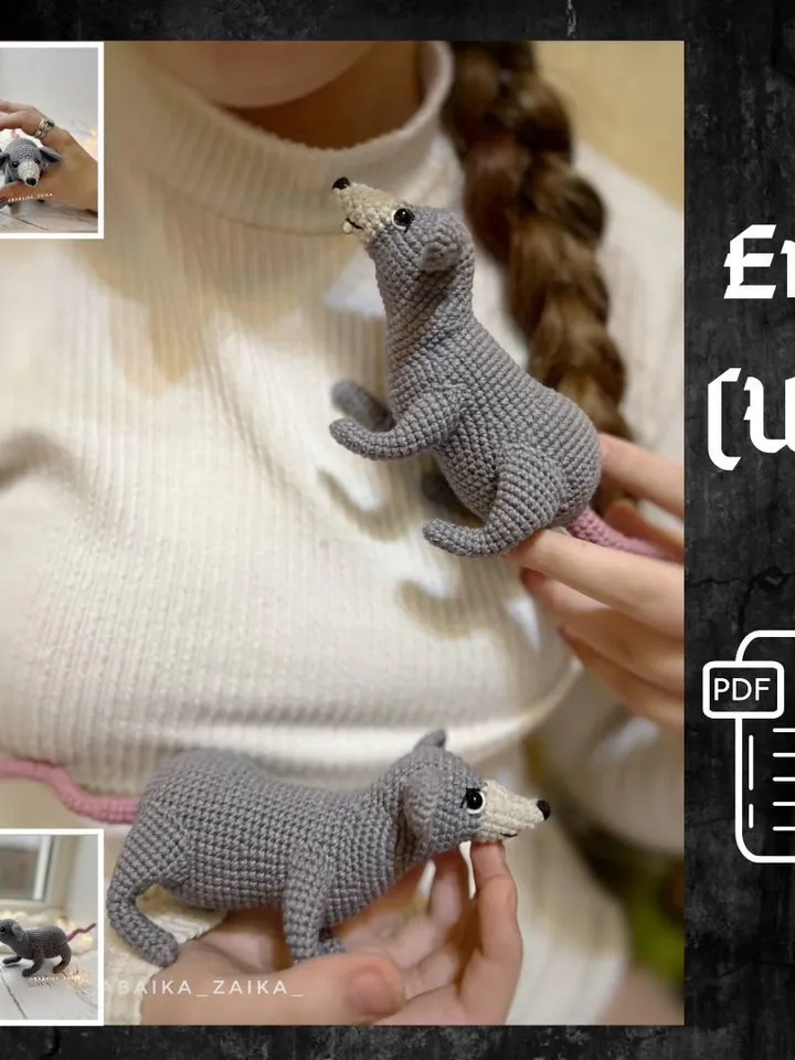 PDF Crochet Funny Realistic Rat Pattern,  Amigurumi Little Rat Pattern, Crochet mice, Crochet small mouse, Crochet Animal Amigurumi Cute Rat