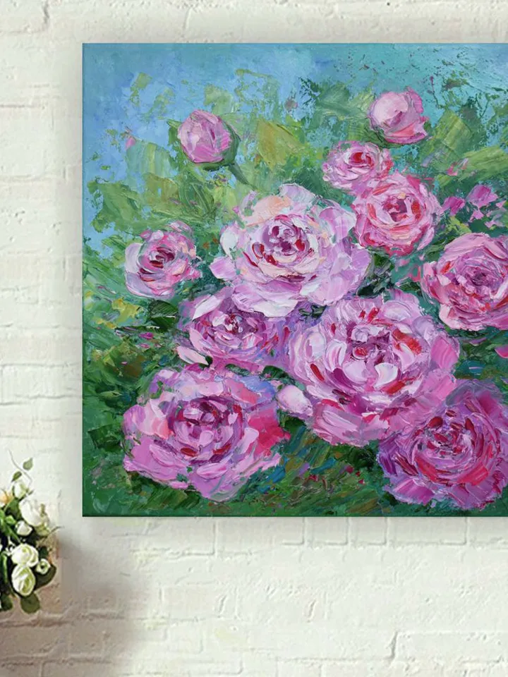 Peony oil painting Flower artwork Pink Peones wall art Froral Original Art by Juliya JC
