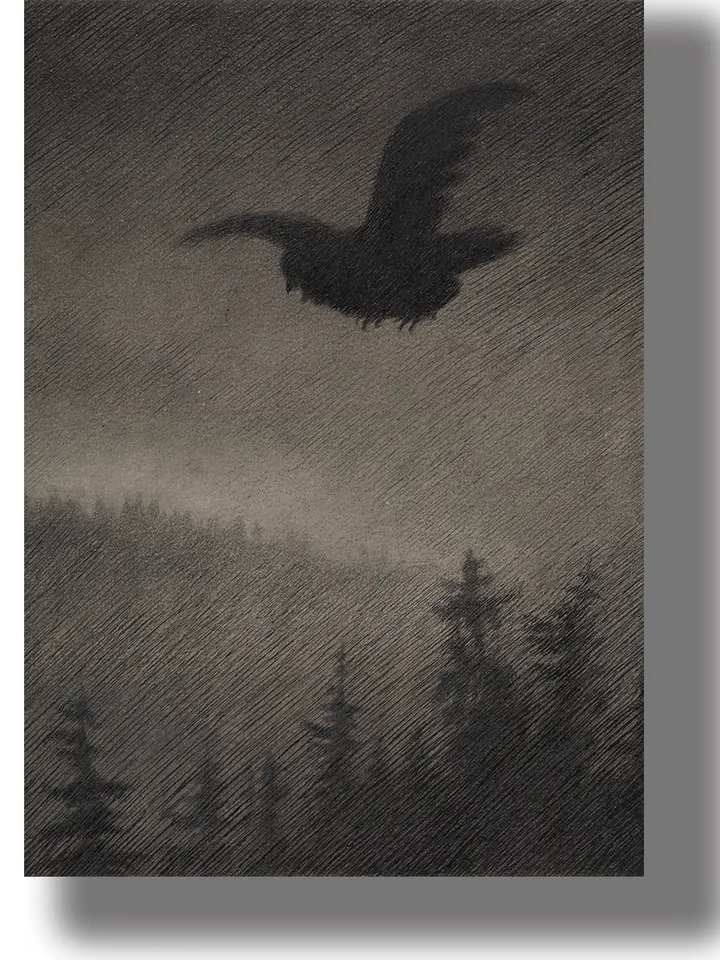 Pesta's Coming. Pesta kommer. Flight of the black bird of death.