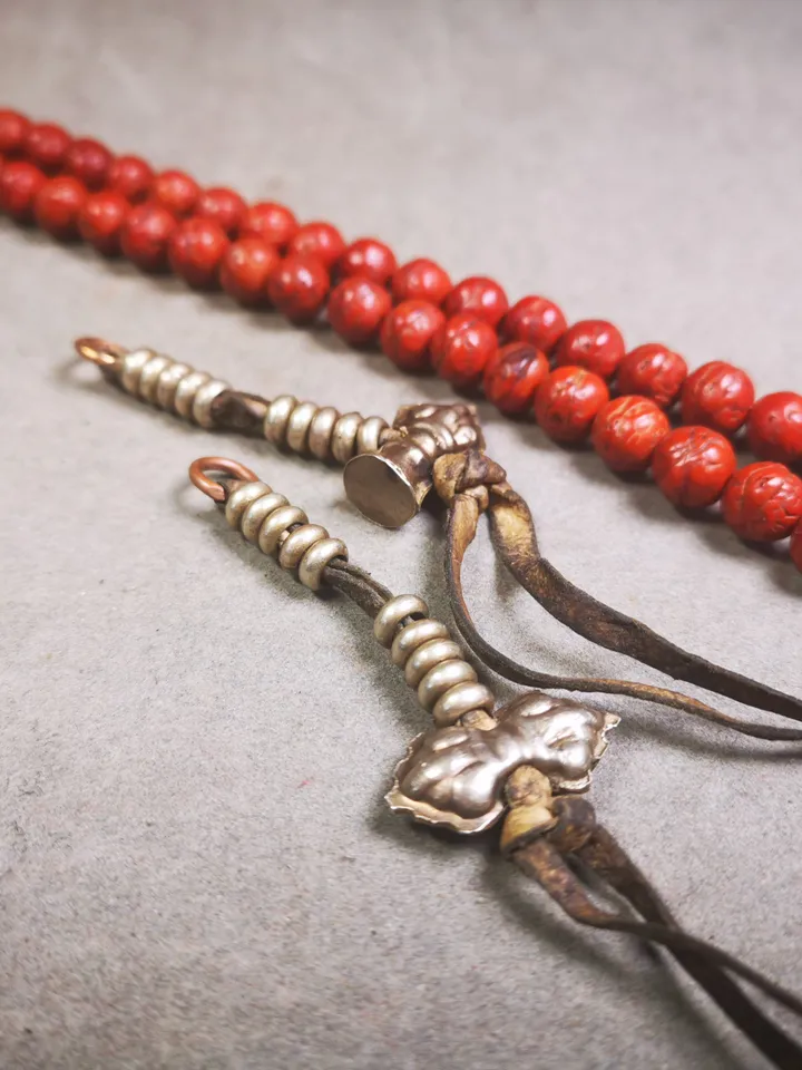 Gandhanra Antique Tibetan Buddhist Mala Counters,Prayer Bead Counters with Dorje and Vajra  Pendant,Made of White Copper