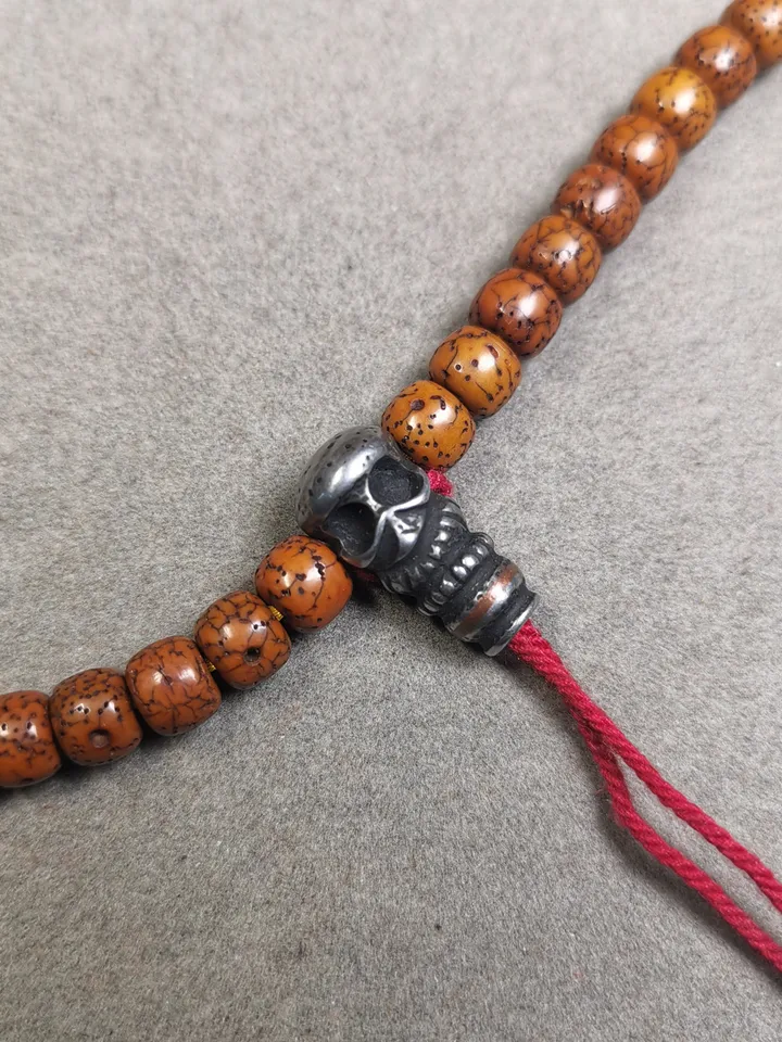 Gandhanra Tibetan Cold Iron Guru Bead,Skull Shape T-drilled 3-Hole Prayer Bead,Mala Bead,Connector Bead for Buddhist Bead Accessories