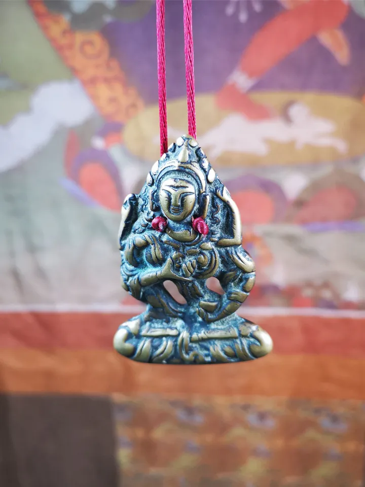 Gandhanra Old Tibetan Buddha Statue Pendant,Vajrasattva,Dorje Sempa,2.24" × 1.57"