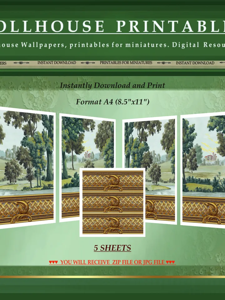 Wallpapers- Set 4-v1 | Printables for Dollhouses and Unique Miniature Projects | Digital Downloads | in Scale 1/12th