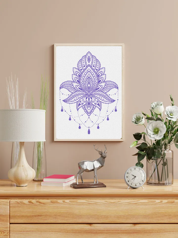 Lotus Flower Mandala set cross stitch pattern download PDF Monochrome mandala cross stitch, Mandala ornament Hand of Fatima, Hamsa hand #S62