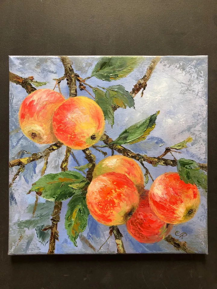 Apples Oil Painting Original Fruits Painting Kitchen Still Life