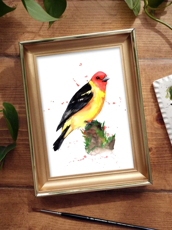 Tanager Bird Watercolour, bird painting, wall decor, birds lover gift, 8x11 in handmade art by Anne Gorywine