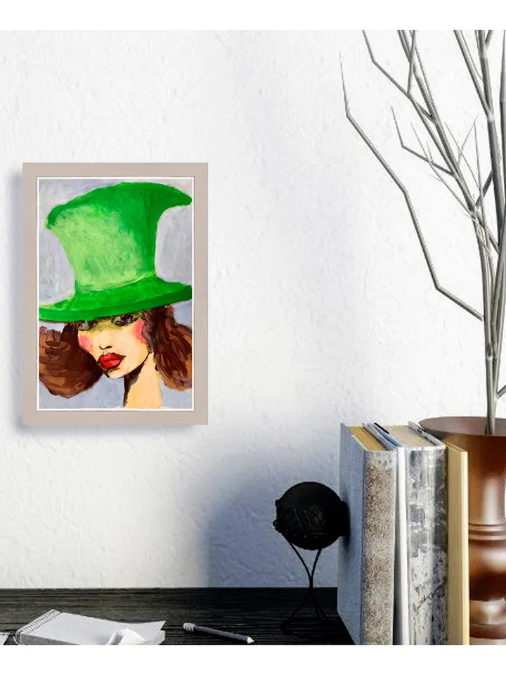Girl in Green Hat Painting, Original Female Portrait Painting