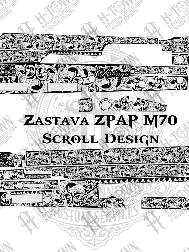 Zastava ZPAP M70 Scroll Engraving Template | Laser Vector Design (SVG Dxf File)