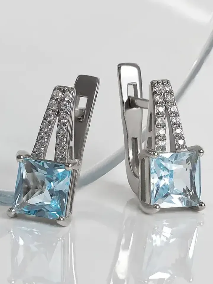 Earrings, silver 925, natural topaz