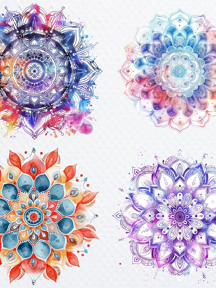 25 Abstract Mandala PNG Bundle, Spiritual Mandala Watercolor clipart for sublimation pack, Digital download, Paper craft, junk journal