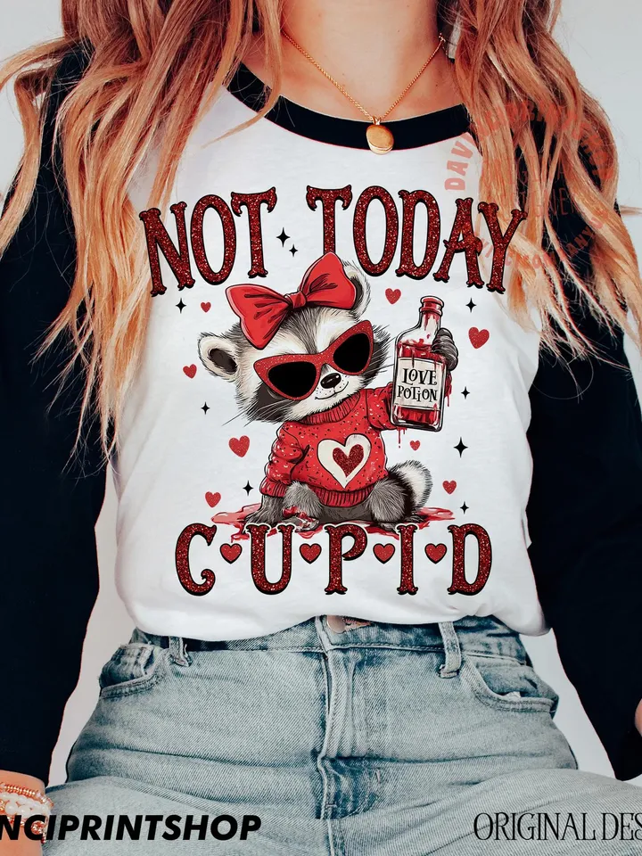 Not Today Cupid Funny Raccoon Valentines Day PNG Cute Animal Sarcastic Valentines Feral Png, Funny Valentines png, Cupid png, Sublimation