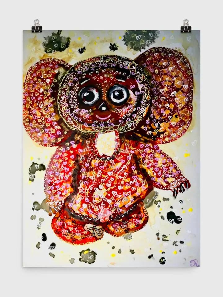 Cheburashka Toddler Short Sleeve Tee made with my original mix media painting,special kids gift,designer toddler wear,unique handmade shirt