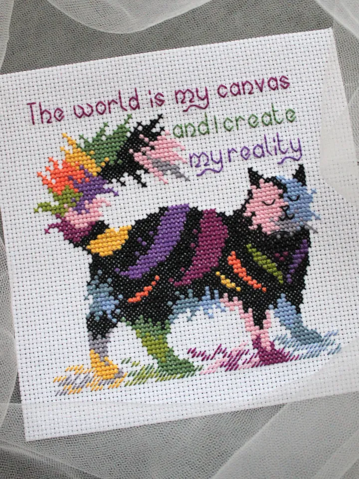 Cross stitch pattern Colorful Cat, easy cross stitch chart PDF