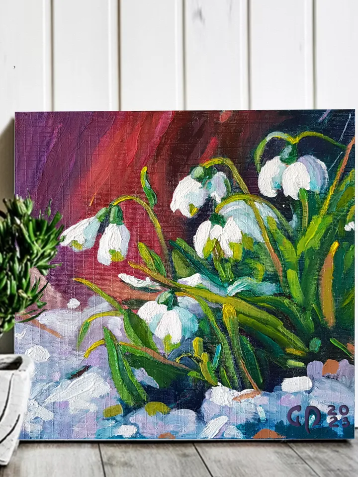"Snowdrops, early spring" 8х8 inch