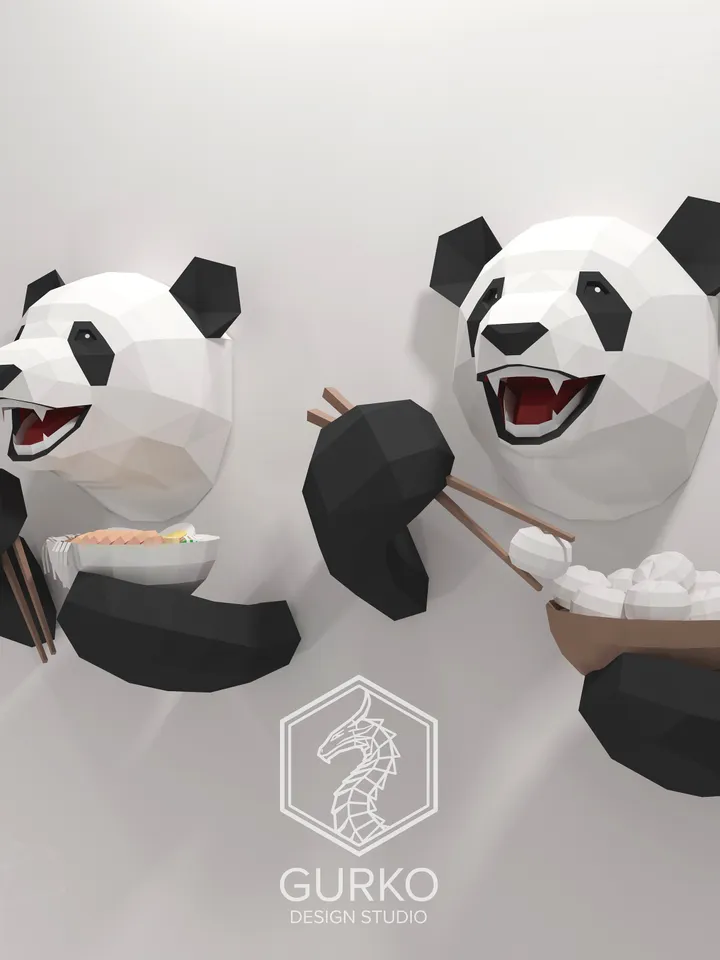 Funny Panda Papercraft, Bear, Digital Template, PDF Download, Gurko, Trophy, 3D Low Poly, Pepakura, DIY Origami, Paper Decor, DIY Gift